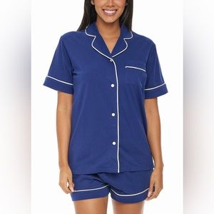 NWT! Women's Alexander Del Rossa Knit Pajama Top and Short Set Blue S